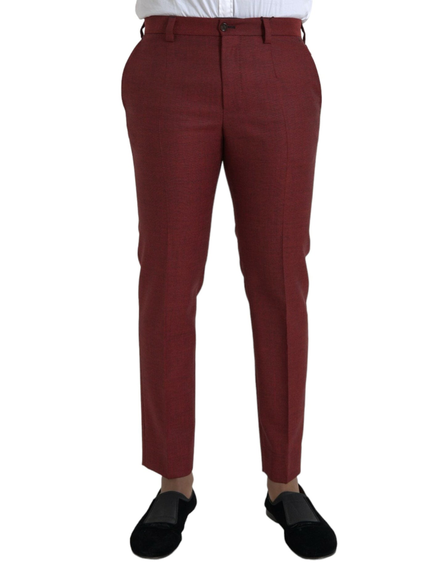 Dolce & Gabbana Maroon Wool Men Skinny Dress Men's Pants