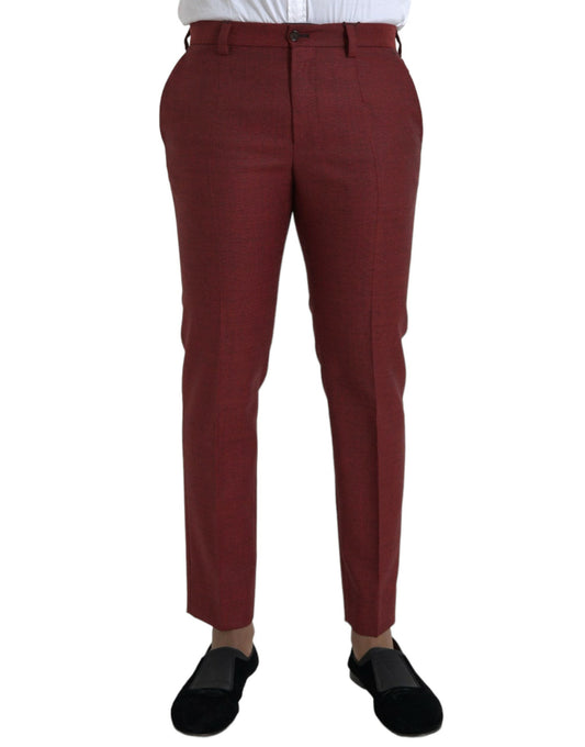 Dolce & Gabbana Maroon Wool Men Skinny Dress Men's Pants