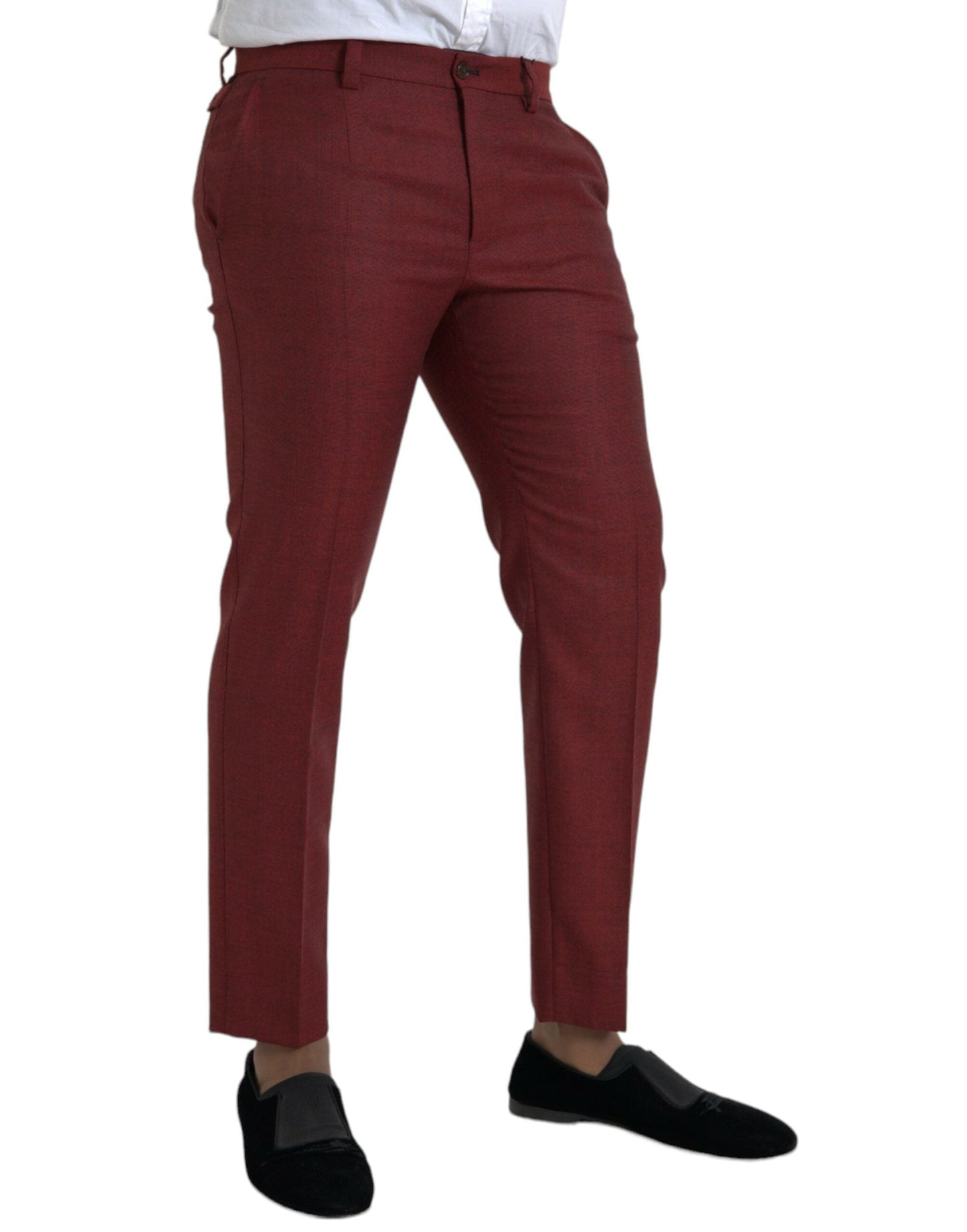 Dolce & Gabbana Maroon Wool Men Skinny Dress Men's Pants