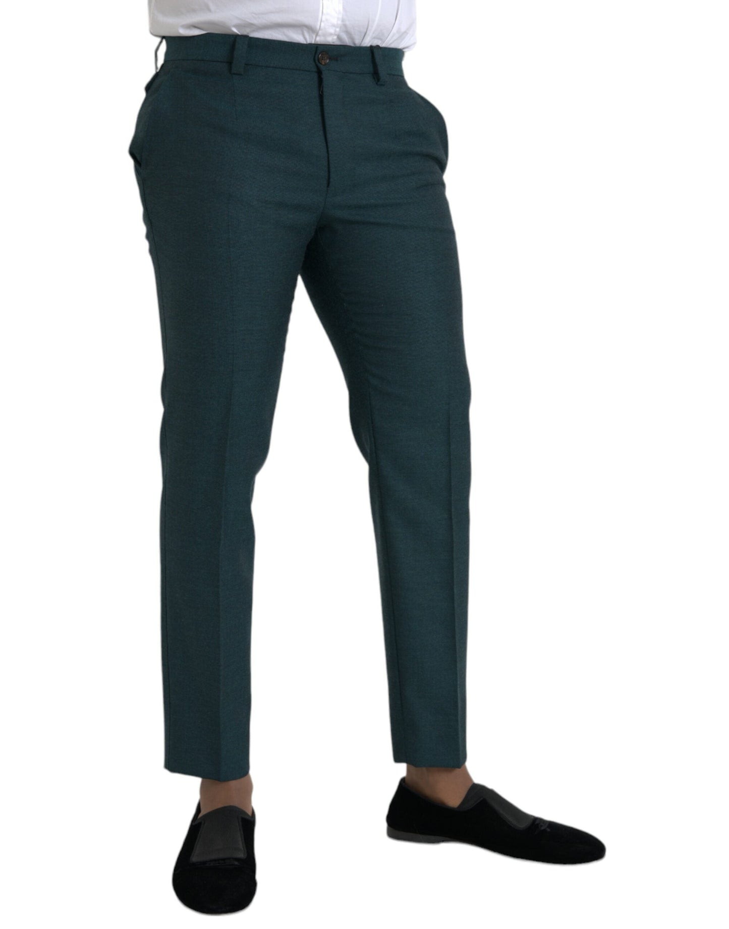 Dolce & Gabbana Green Wool Skinny Slim Dress Men's Pants