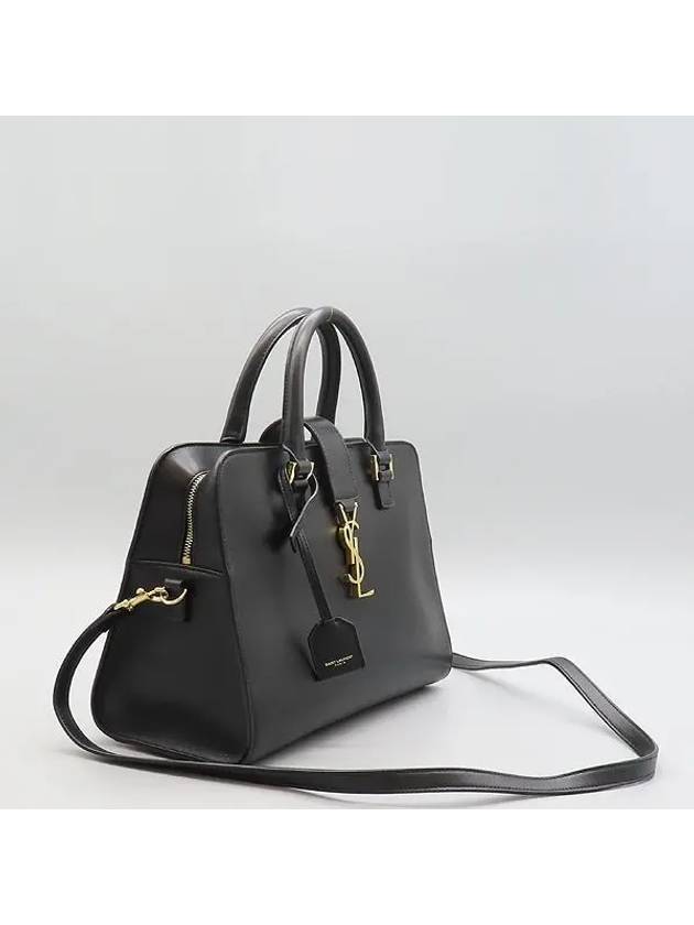 Saint Laurent 672667 Black leather cabas gold logo tote bag shoulder strap 2WAY