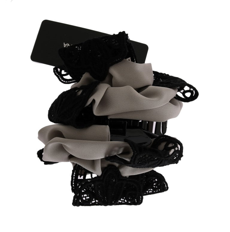 Dolce & Gabbana Gray Silk Black Lace Hair Women's Claw