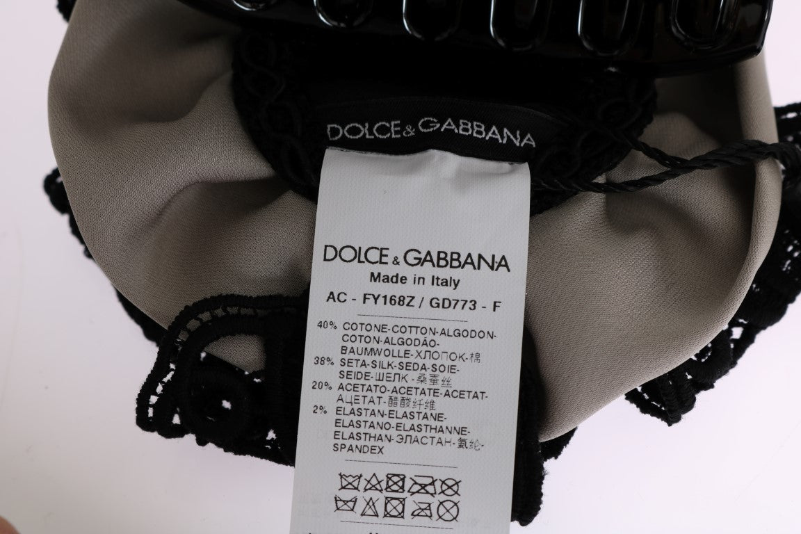 Dolce & Gabbana Gray Silk Black Lace Hair Women's Claw