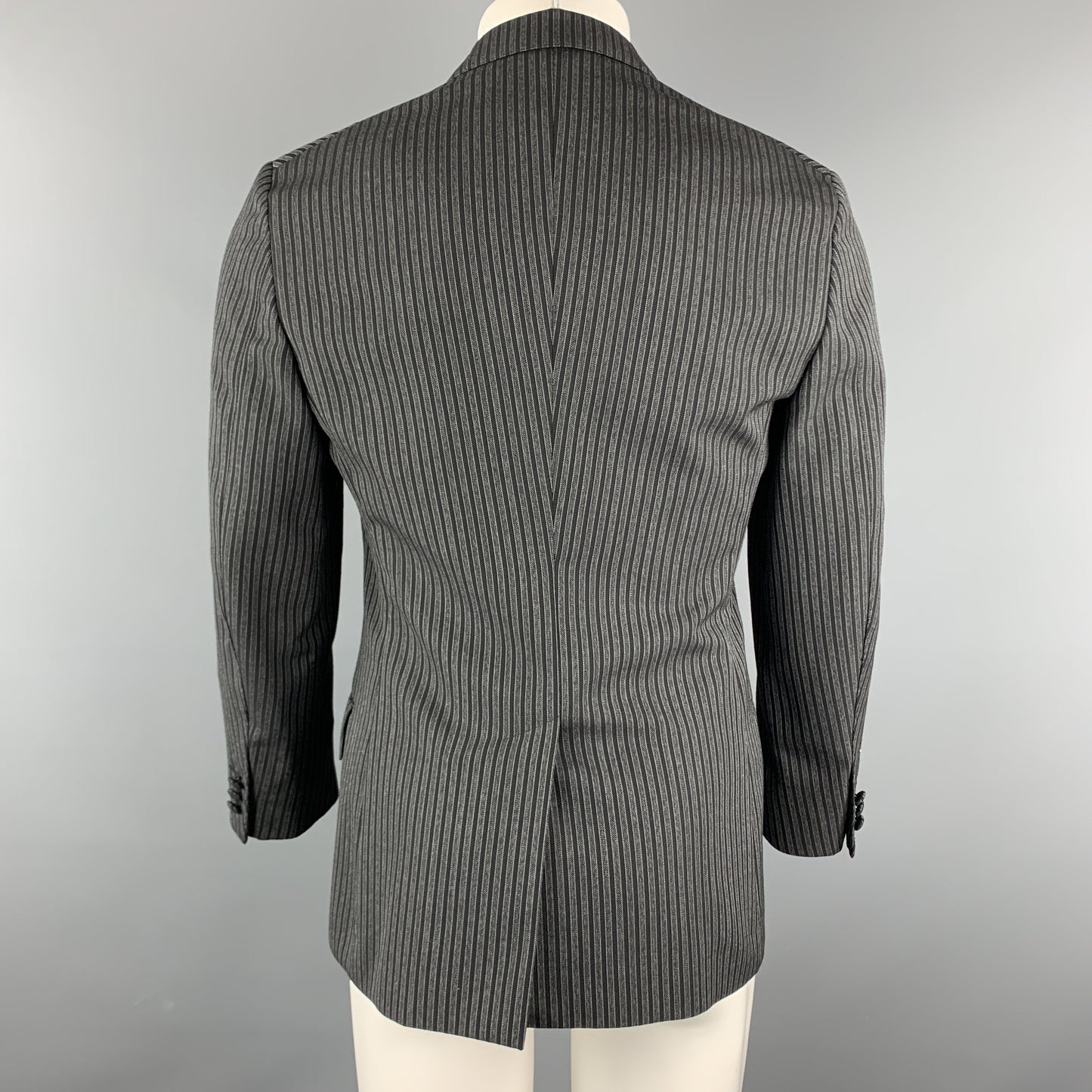 PRADA Size 38 Charcoal & Black Vertical Stripe Wool / Mohair Peak Lapel Sport Coat