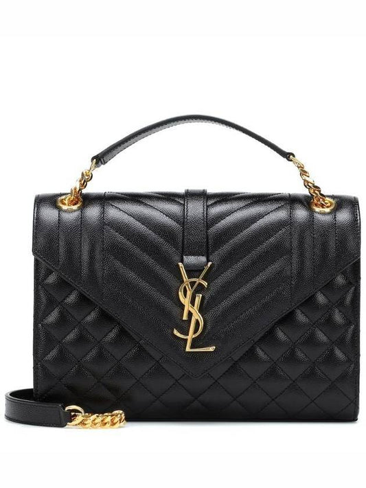 Saint Laurent Gold Matelass Grain De Poudre Envelope Medium Shoulder Bag Black