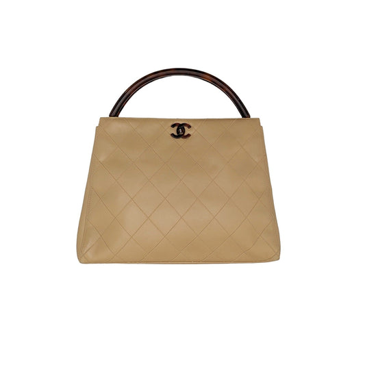 Chanel bag Vintage Beige Quilted Tortoise Motif Handle Bag