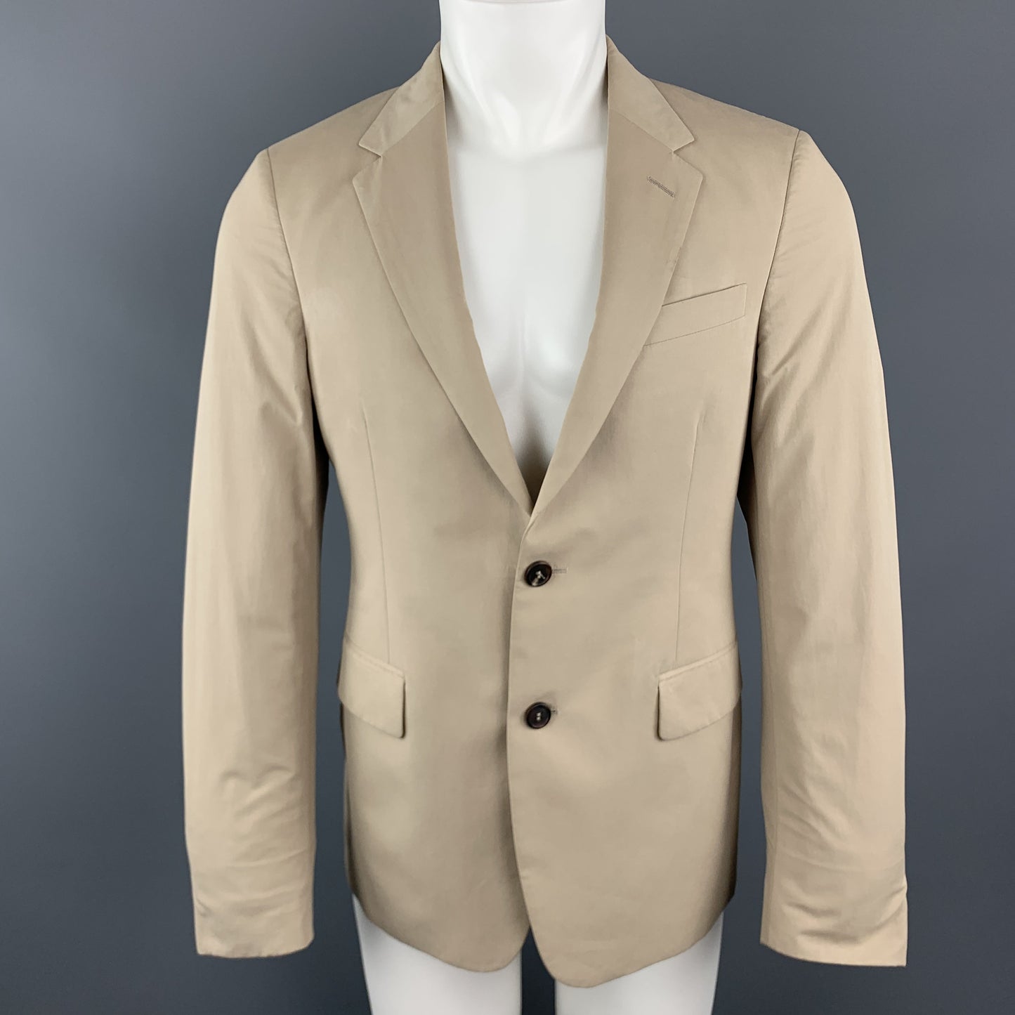 PRADA Size 38 Khaki Beige Cotton Blend Notch Lapel Sport Coat