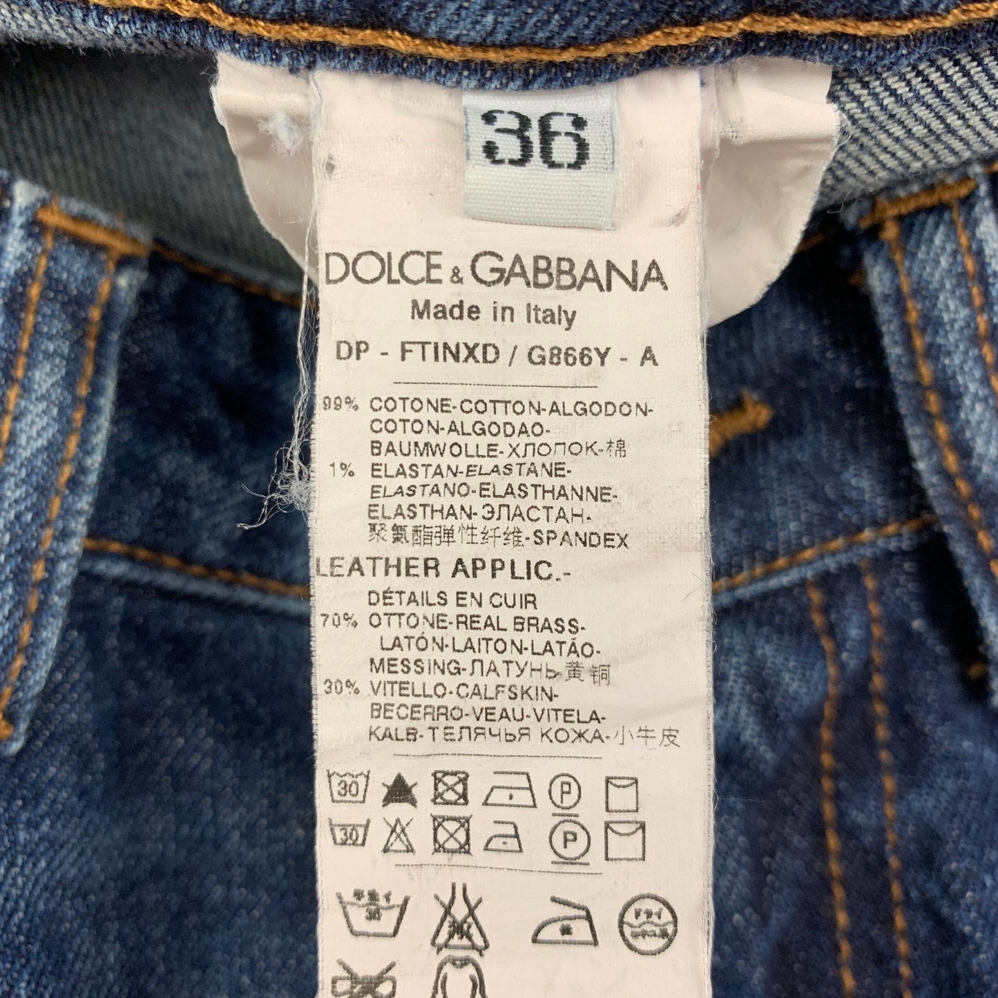 DOLCE & GABBANA Size 0 Blue Cotton Contrast Stitch Straight Jeans