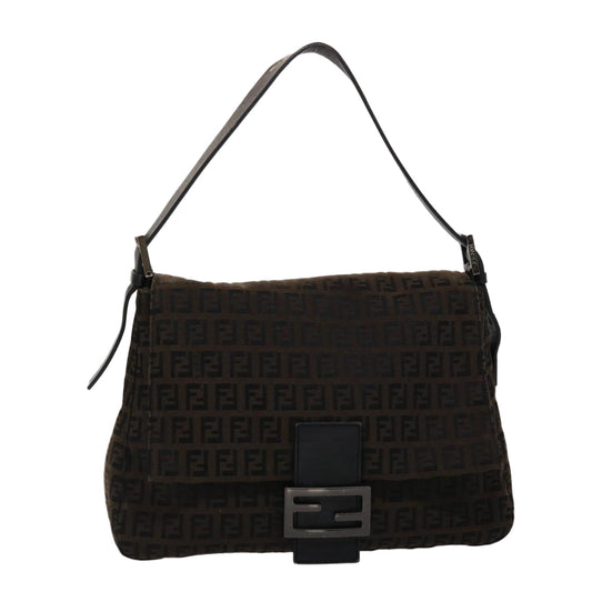 FENDI Zucchino Canvas Mamma Baguette Shoulder Bag Brown45656