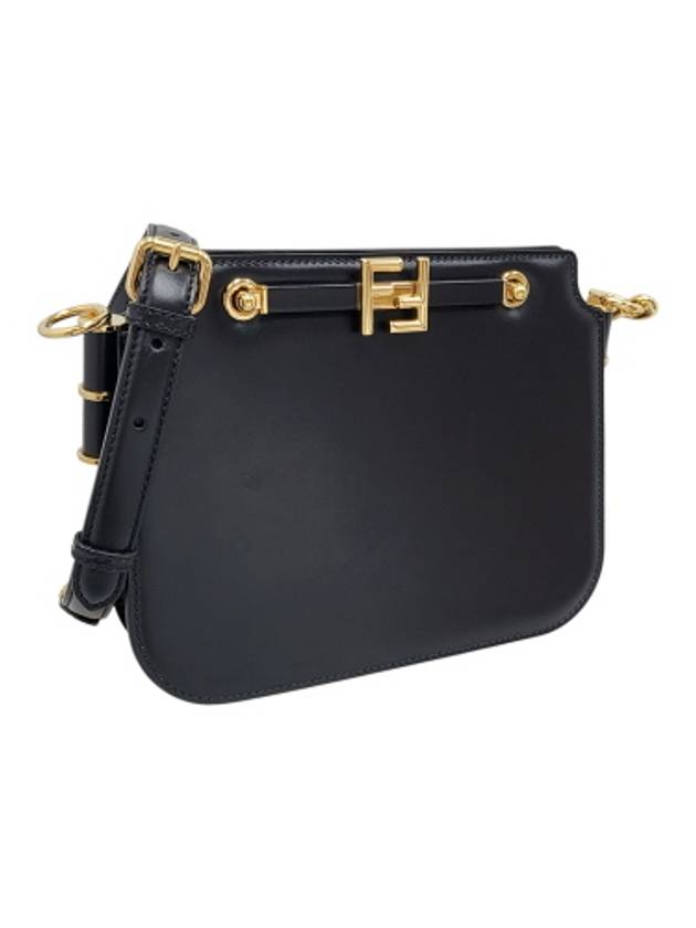 Fendi 8BT349 Black leather gold logo decorated touch shoulder bag
