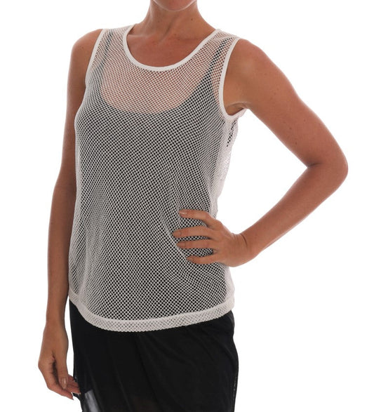 Dolce & Gabbana White Net Tank Transparent Women's Top
