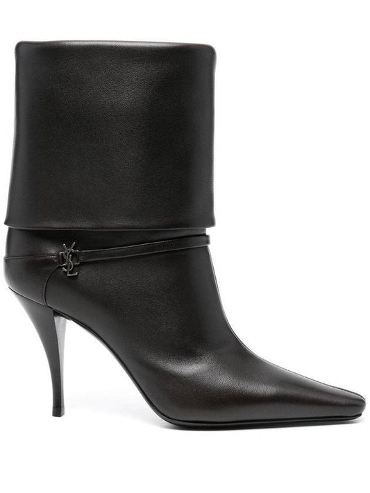 Saint Laurent Niki Leather Ankle Boots Eagle Brown