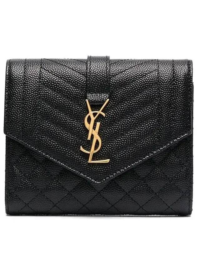 Saint Laurent Monogram Envelope Compact Tri-Fold Matelasse Halfwallet Black