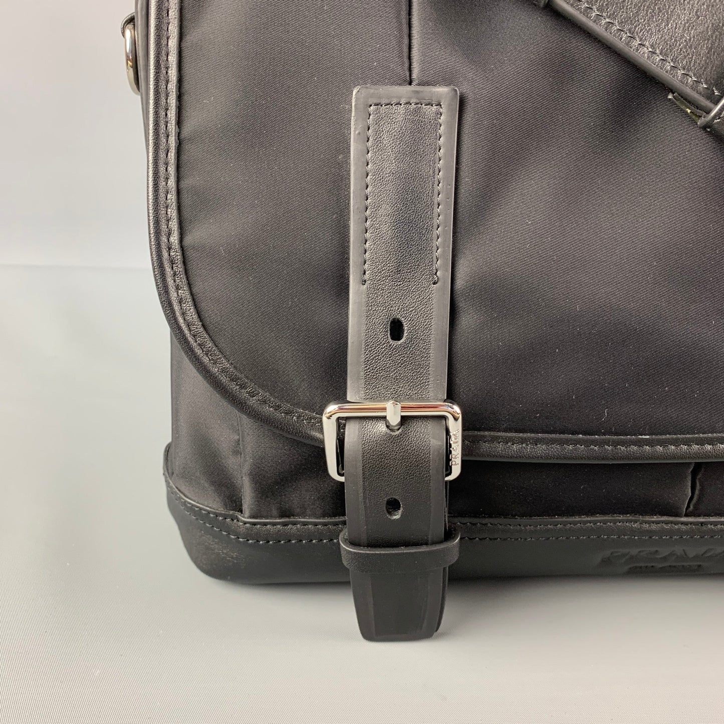 PRADA Black Leather Nylon Cross Body Messenger Bag