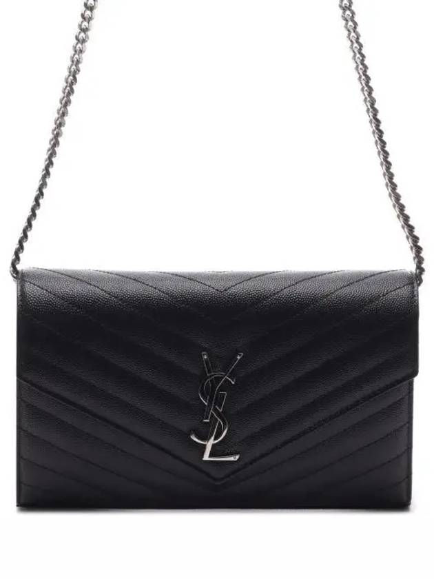 Saint Laurent Cassandre Matelasse Chain Cross Bag In Grain de Poudre Embossed Leather Black