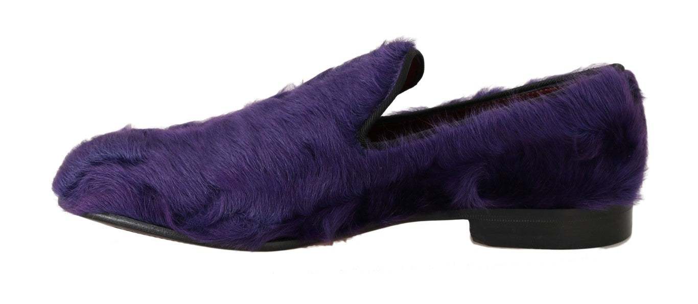 Dolce & Gabbana Purple Sheep Fur Leather Women's Loafers