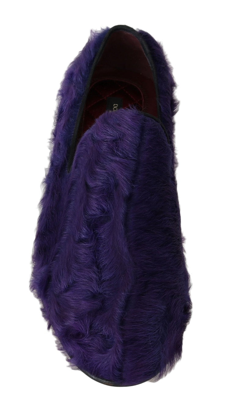 Dolce & Gabbana Purple Sheep Fur Leather Women's Loafers