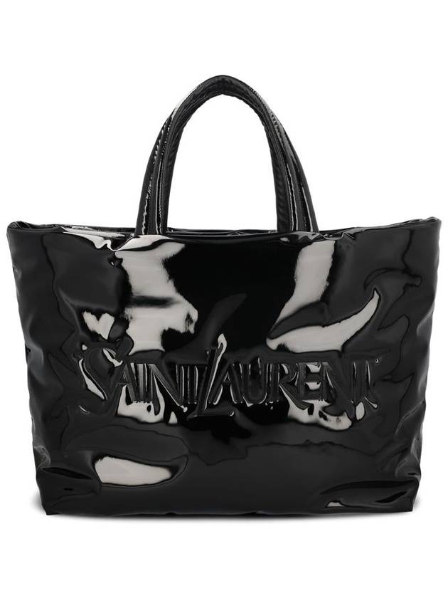 Saint Laurent Maxi Patent Canvas Tote Bag Black