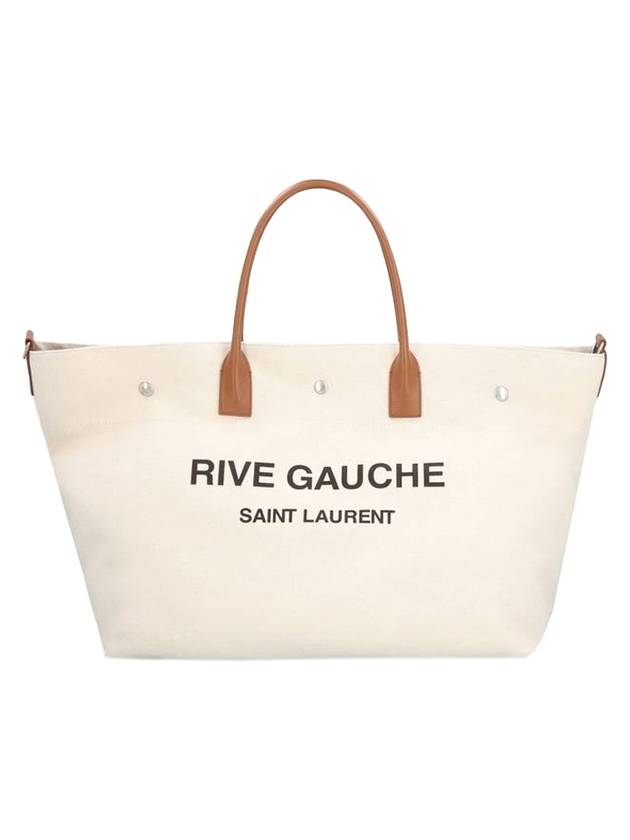 Saint Laurent Rive Gauche Canvas Tote Bag Ivory Brown