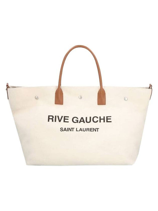 Saint Laurent Rive Gauche Canvas Tote Bag Ivory Brown