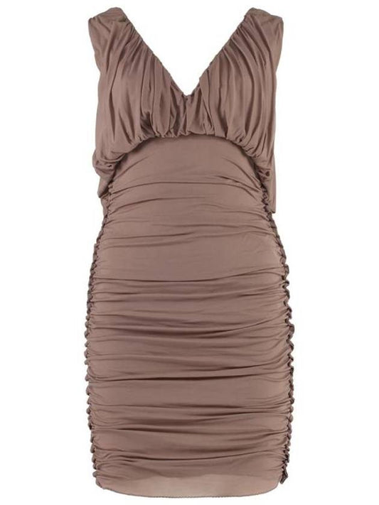 Saint Laurent Cupro V-Neck Midi Dress Pink