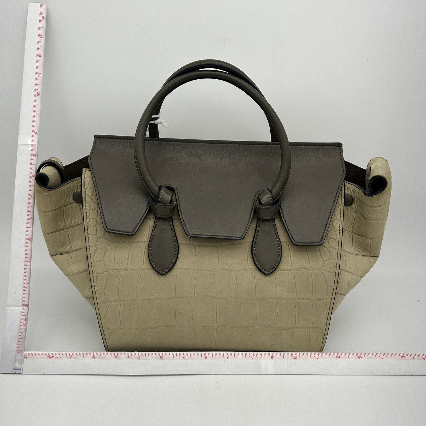 CELINE Crocodile Embossed Nubuck Calfskin Small Tie Knot Tote Grey LA10041
