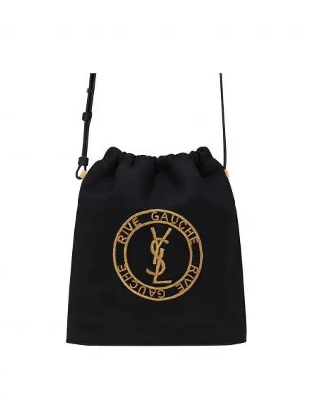 Saint Laurent Embroidered Felt Smooth Leather Rib Gauche Lace Bucket Bag Black