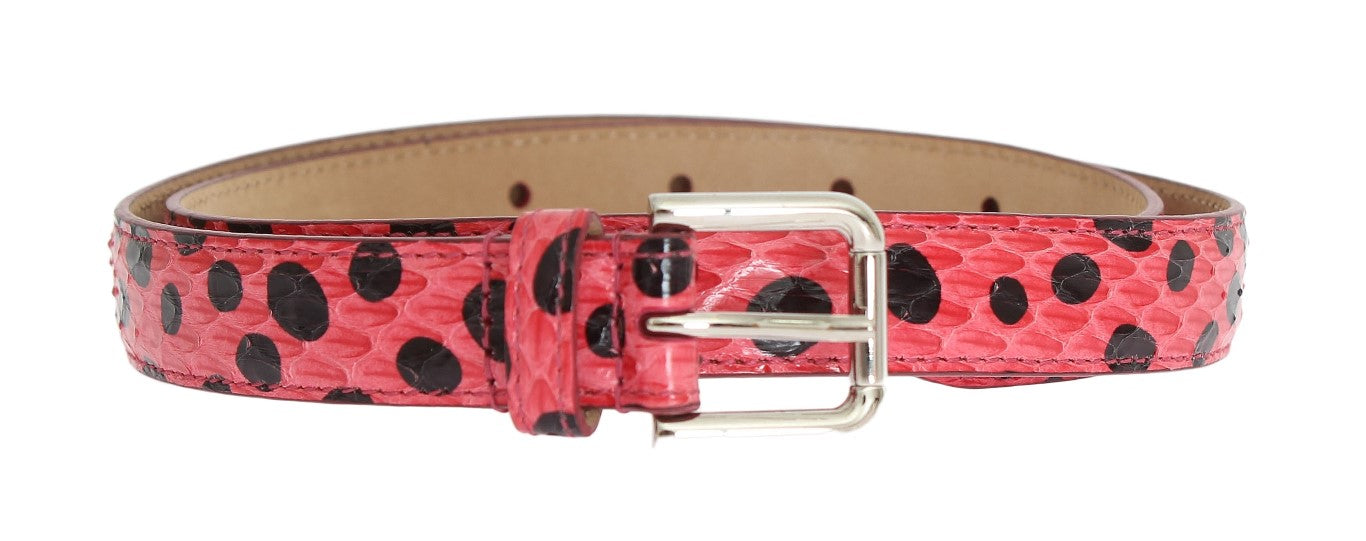 Dolce & Gabbana Pink Polka Snakeskin Silver Buckle Women's Belt