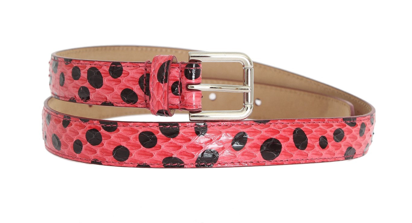 Dolce & Gabbana Pink Polka Snakeskin Silver Buckle Women's Belt