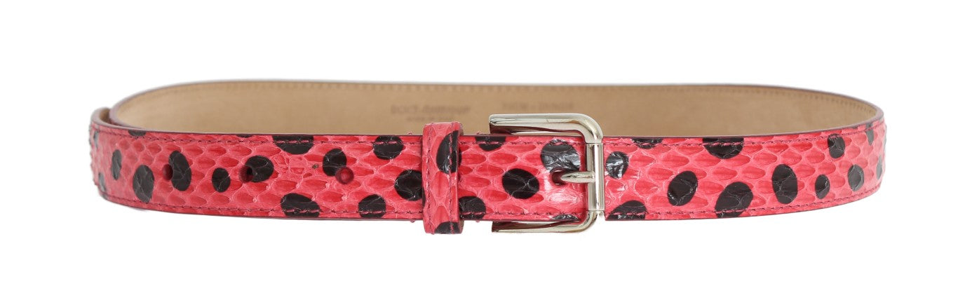 Dolce & Gabbana Pink Polka Snakeskin Silver Buckle Women's Belt