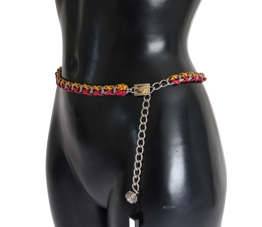 Dolce & Gabbana Red Yellow Leather Crystal Women's Belt