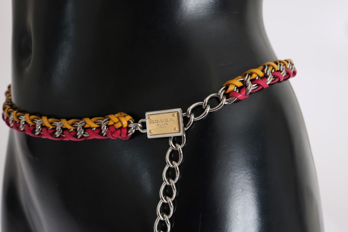 Dolce & Gabbana Red Yellow Leather Crystal Women's Belt