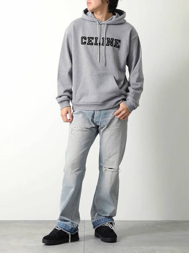 CELINE Logo Loose Cotton Fleece Hoodie Grey