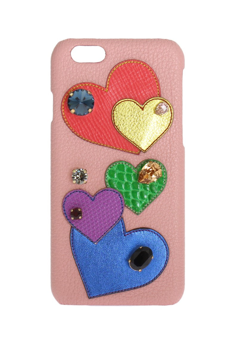 Dolce & Gabbana Pink Leather Heart Crystal Phone Women's Case