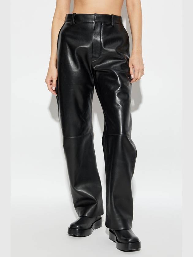 Bottega Veneta Round leather straight pants black