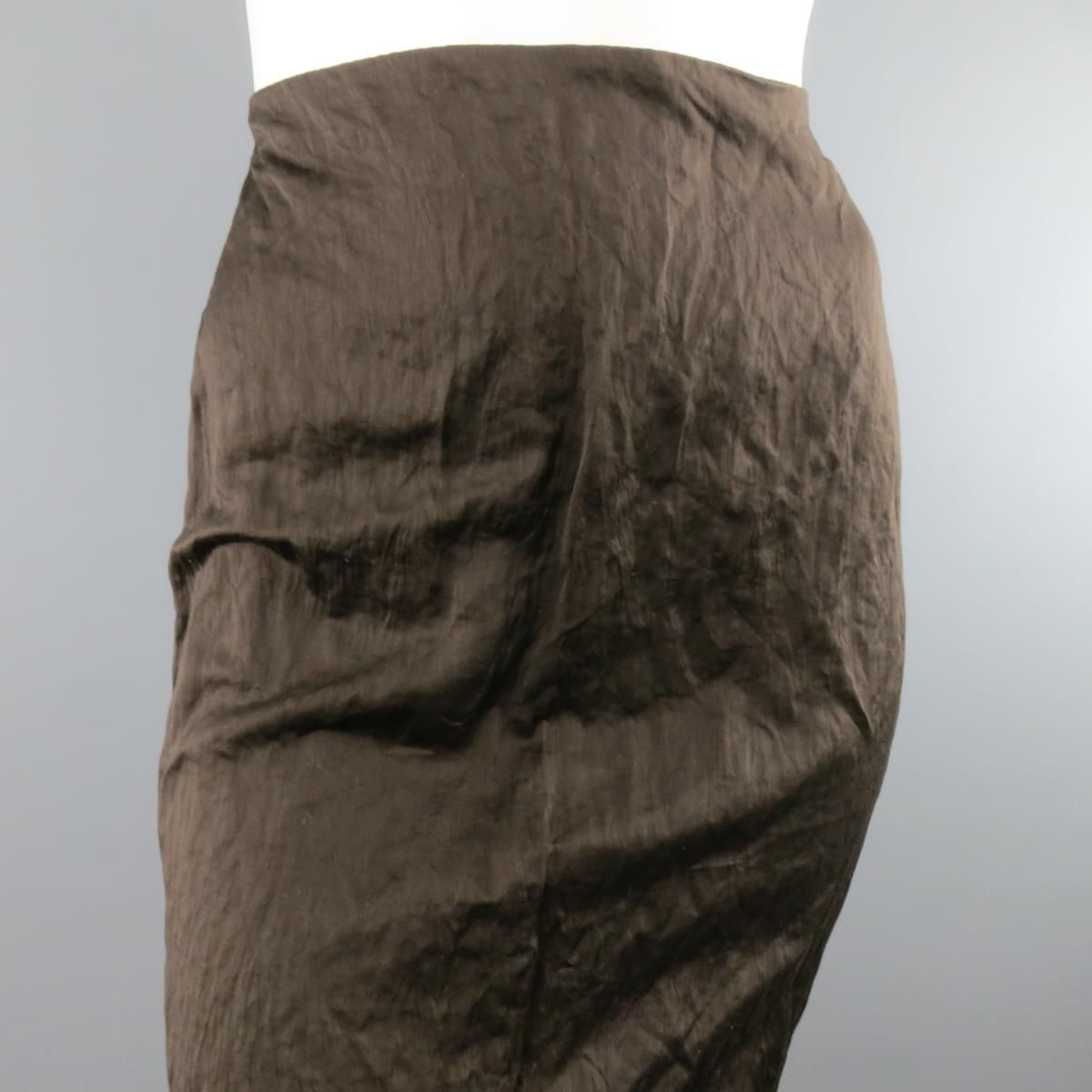 PRADA Spring 2009 Size US 10 / IT 44  Brown Winkled Cotton Metal Blend Pencil Skirt