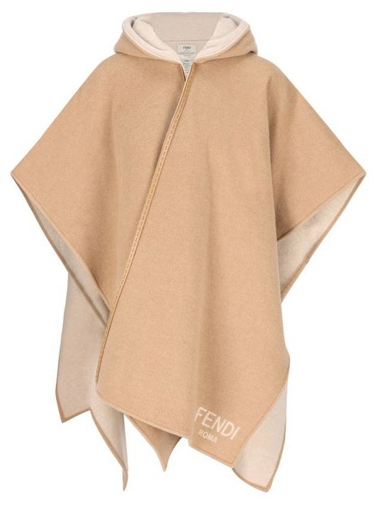 Fendi Roma Wool Poncho Beige