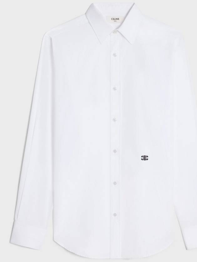 CELINE Triomphe Embroidered Poplin Cotton Long Sleeve Shirt White