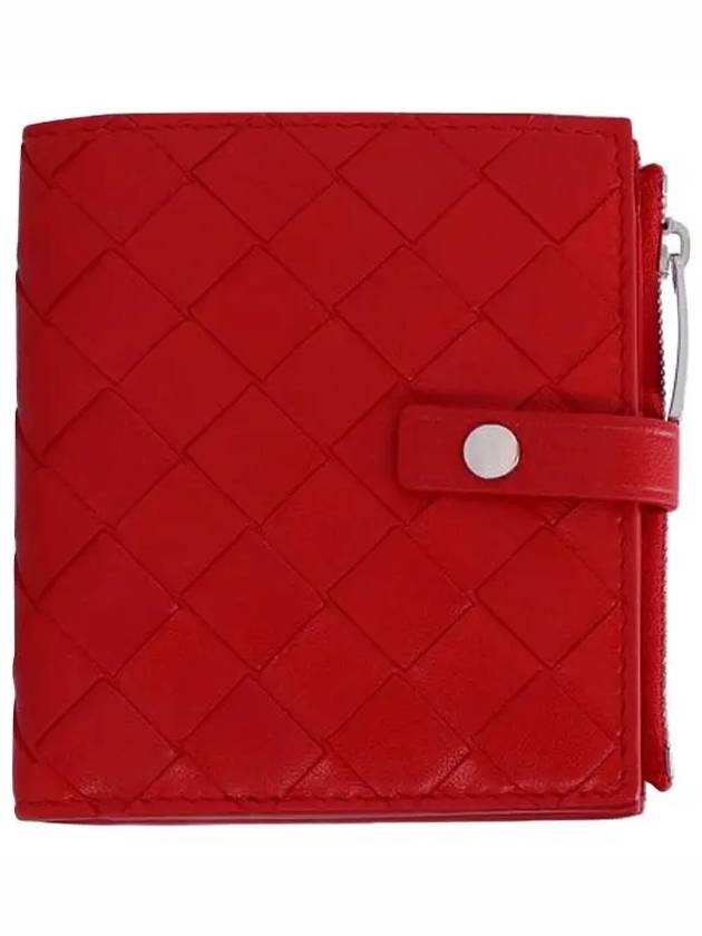 Bottega Veneta Intrecciato Zipper Half Wallet Red