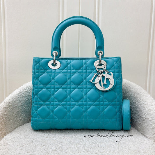 Dior Medium Lady Dior in Turquoise Lambskin and SHW