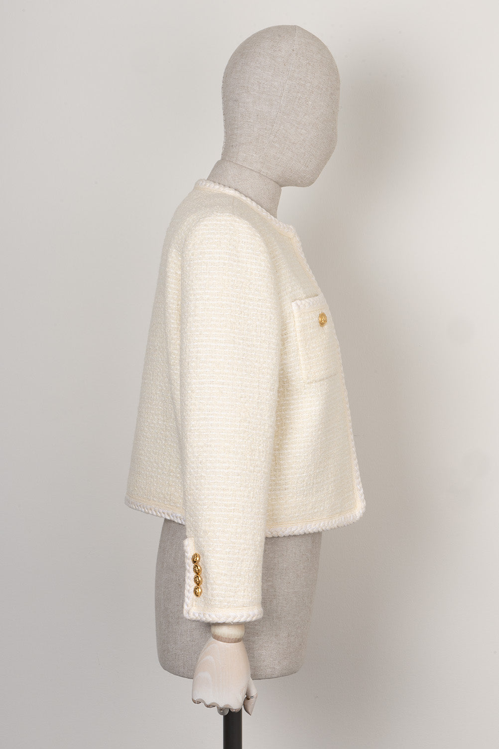 CELINE Open Boucle Cord Trim Jacket Cream