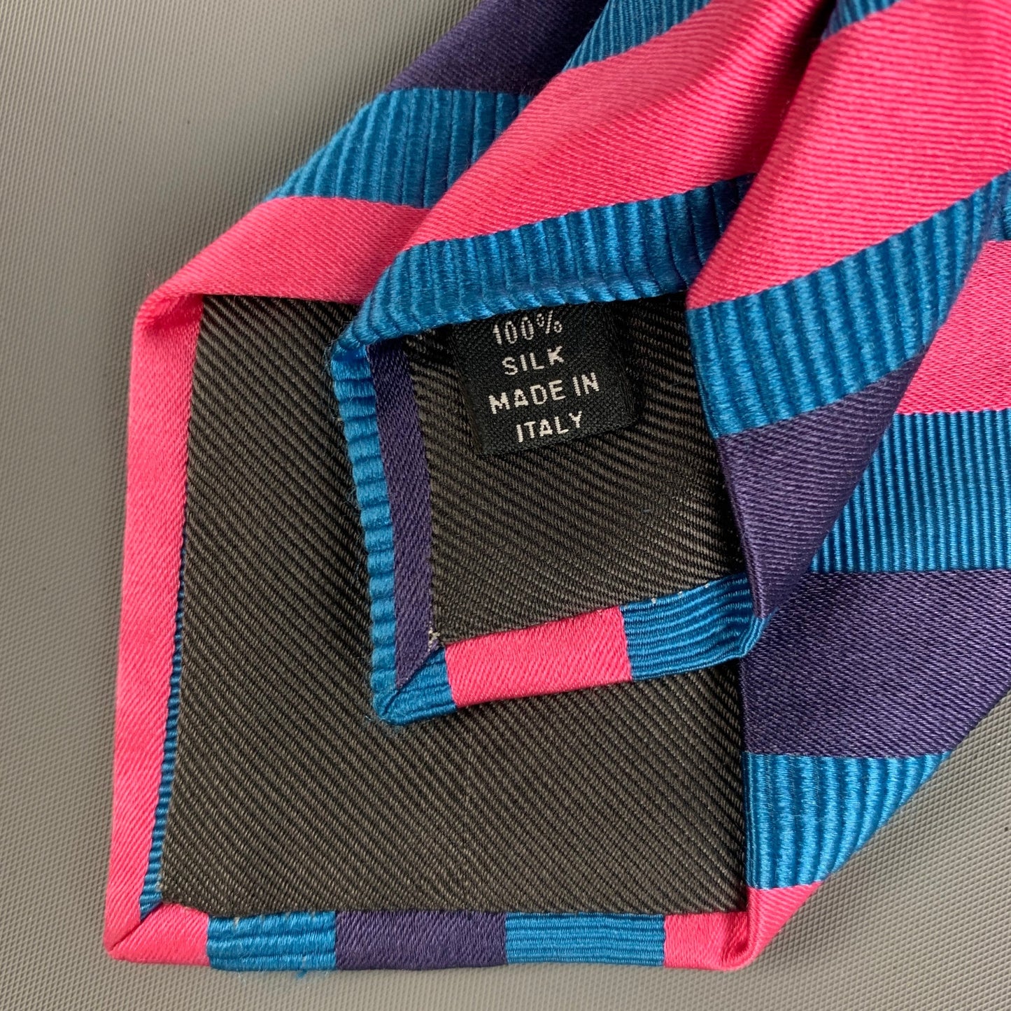 PRADA Blue Pink Diagonal Stripe Silk Tie