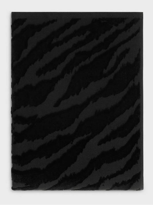 CELINE Logo Tiger Print Cotton Jacquard Beach Towel Black