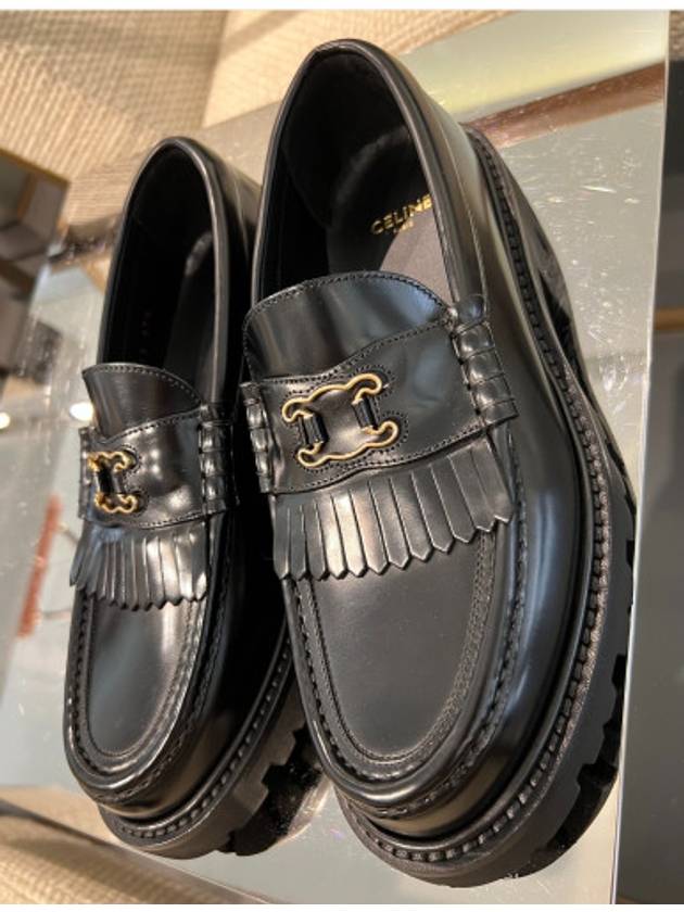 CELINE Margaret Triomphe Frame Calfskin Loafers Black