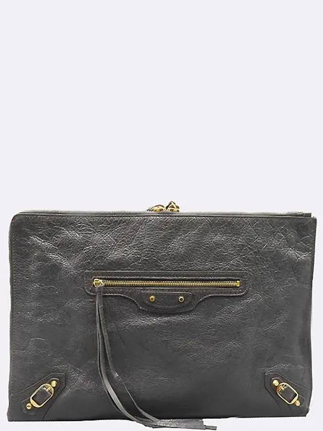 Balenciaga 362967 Gray leather classic motor gold zip up decoration clutch bag