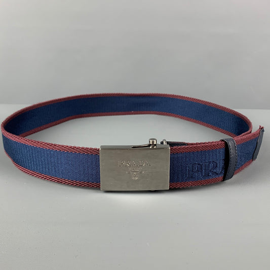 PRADA Size One Size Navy Burgundy Stripe Ribbon Belt