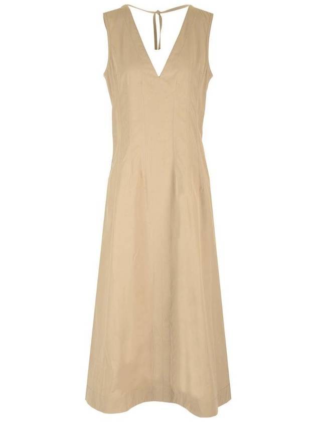 Bottega Veneta V-neck Open Back Maxi Long Dress Beige