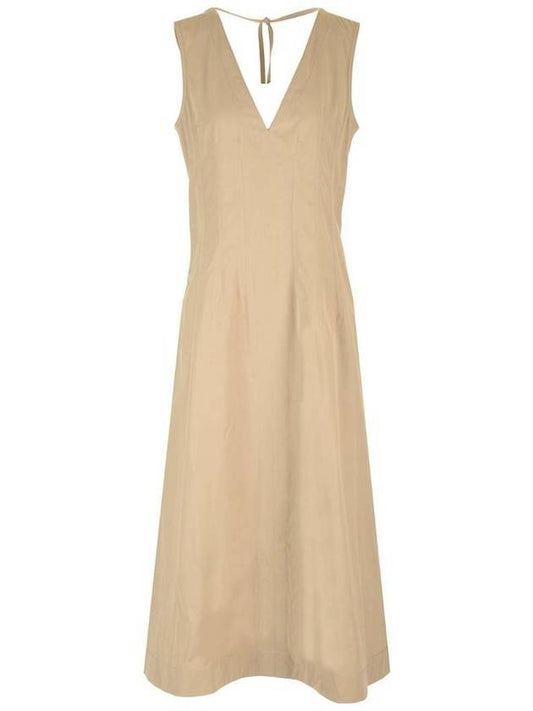 Bottega Veneta V-neck Open Back Maxi Long Dress Beige