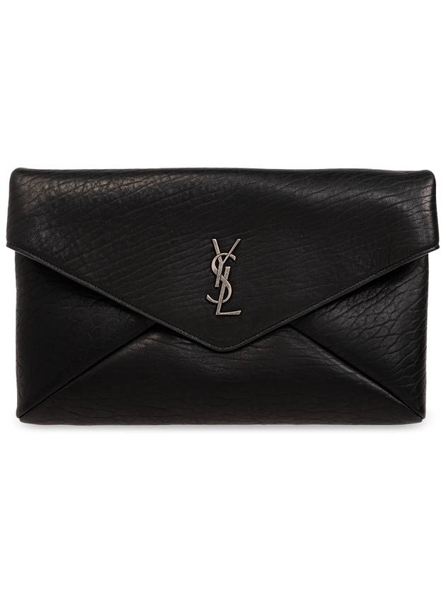 Saint Laurent Cassandre Embellished Leather Clutch Bag Black