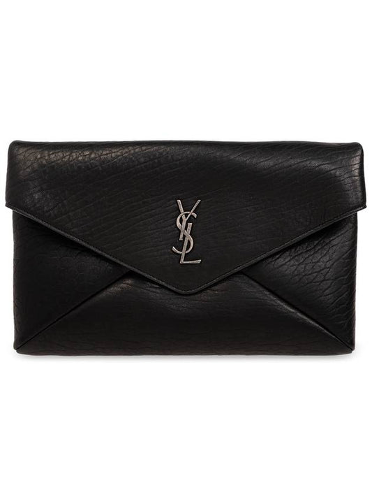 Saint Laurent Cassandre Embellished Leather Clutch Bag Black